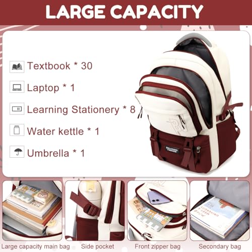 PALAY® Girls Backpack School with Small Zipper Pouch Fashion Red Nylon Padded Shoulder Straps Handle Design Multi Compartment Large for Camping Travel 3 PCS PALAY® Girls Backpack School with Small Zipper Pouch Fashion Red Nylon Padded Shoulder Straps Handle Design Multi Compartment Large for Camping Travel 3 PCS
